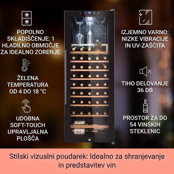 Klarstein Barossa 54S, vinska omara, 155 l, 54 steklenic, steklena vrata, na dotik