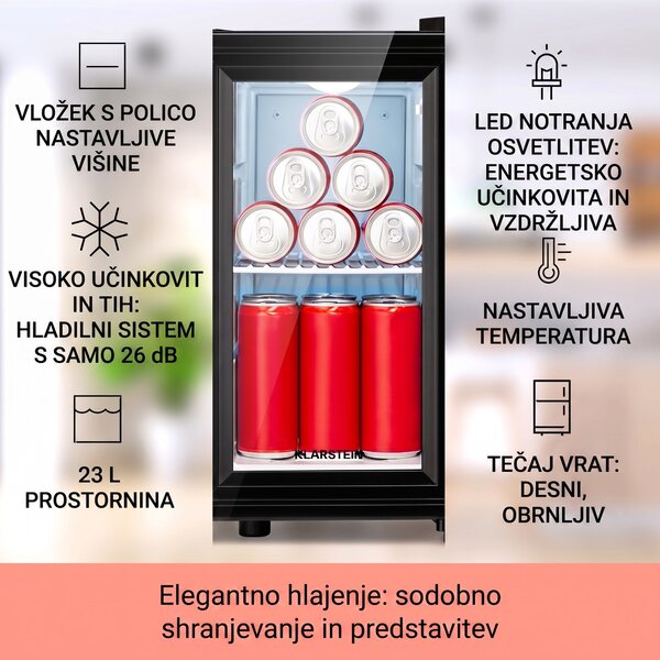 Klarstein Brooklyn 23 Slim, Hladilnik, LED, plastični vložek, steklena vrata