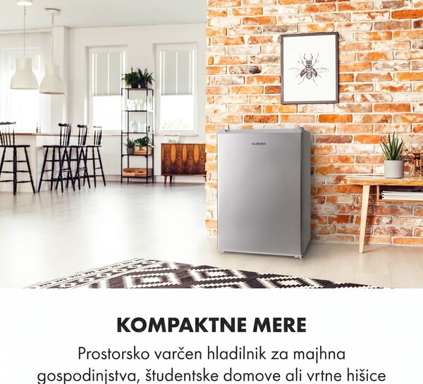 Klarstein Delaware, hladilnik, E, 75 litrov, 4-litrski zamrzovalni predal, kompresija, srebrna/siva