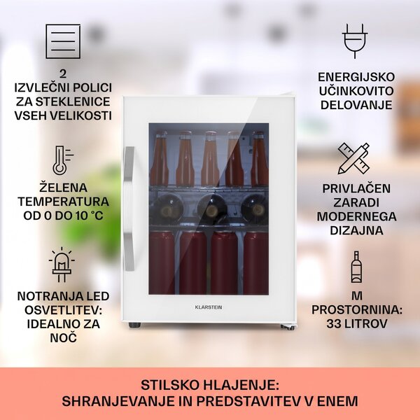 Klarstein Beersafe M Quartz, hladilnik, 33 litrov, 2 polici, panoramska steklena vrata