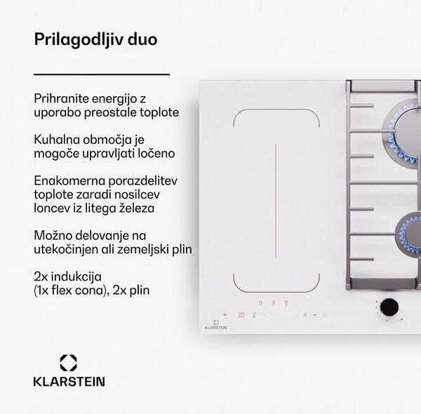 Klarstein MultiChef 4, indukcijska in plinska kuhalna plošča, 4 kuhališča, 2 plinska gorilnika, 2 indukcijski kuhališči, FlexZone