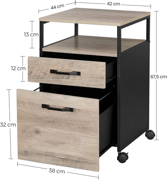 Mobilna posoda, Kartotečna omara z 2 predaloma, 41 x 66 x 45 cm, sivo-črna | VASAGLE