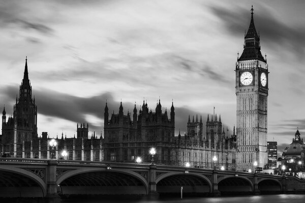 Fototapeta nočni črno-bel Big Ben v Londonu