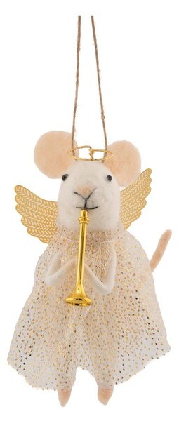Tekstilni okrasek za jelko 6 cm Angel Mouse Playing the Trumpet – Sass & Belle
