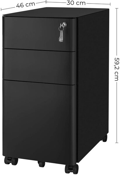 Mobilna posoda, na zaklepanje Kartotečna omara30 x 59,2 x 46 cm, črna | SONGMICS