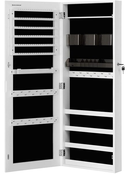 Držalo za nakit, omarica za nakit, stenski organizator za shranjevanje na zaklepanje 37,5 x 108 x 9,7 cm, bel | SONGMICS