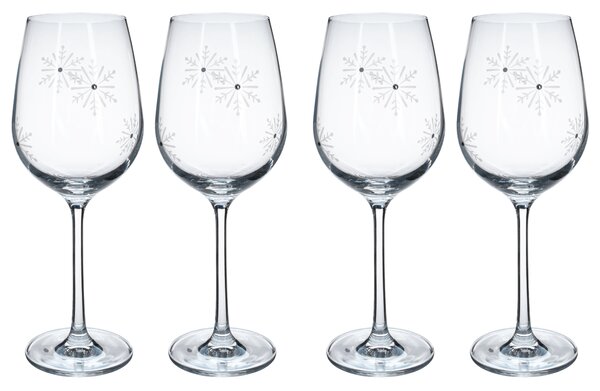 TEMPO-KONDELA SNOWFLAKE VINO, kozarci za vino, set 4, 450 ml, prozorna/bela