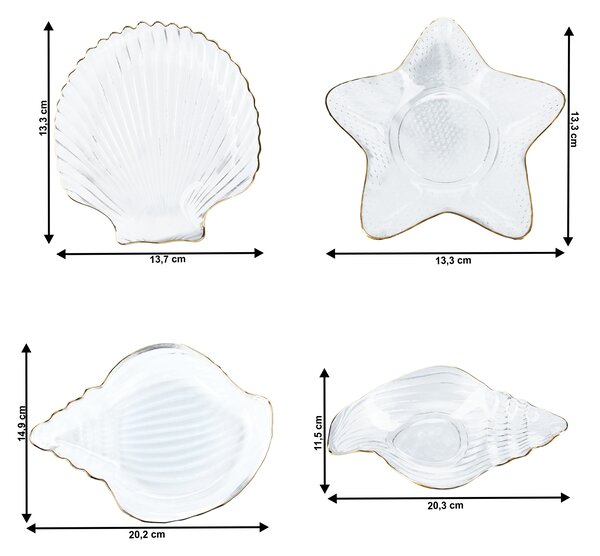 KONDELA Sklede za serviranje, komplet 4, steklo, PURE SHELLS