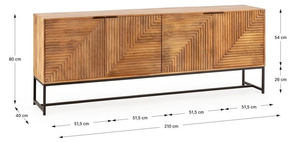 Komoda iz masivnega manga v naravni barvi 210x80x40 cm Nereida – MOME