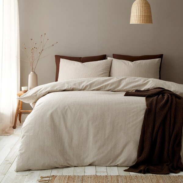 Sivorjava posteljnina za zakonsko posteljo 200x200 cm Cotton Rich Narrow Woven Stripe – Pineapple Elephant