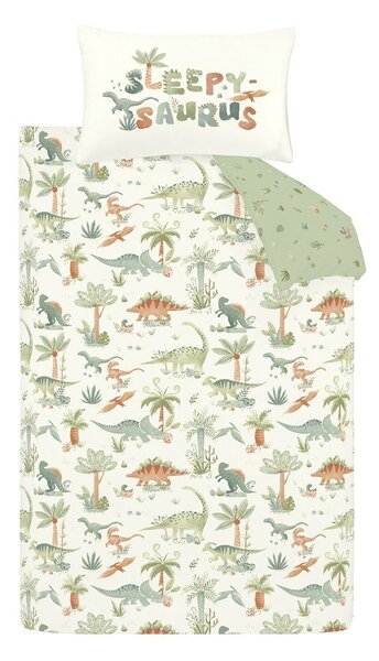 Kremno bela enojna flanelna otroška posteljnina 135x200 cm Brushed Sleepy Saurus Dino – Catherine Lansfield