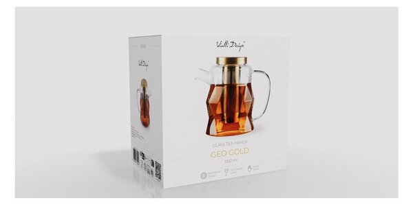 Steklen čajnik s cedilom v zlati barvi 1,3 l Geo – Vialli Design