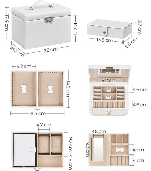 Škatla za nakit z 2 predaloma, škatla za nakit z ogledalom | SONGMICS