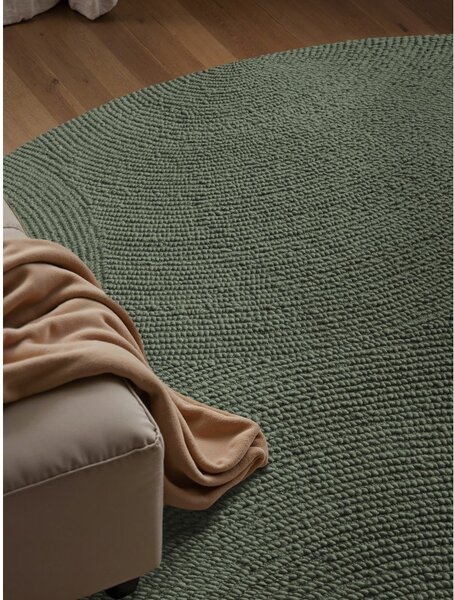 Temno zelena ročno tkana volnena okrogla preproga ø 120 cm Calmio – Hanse Home