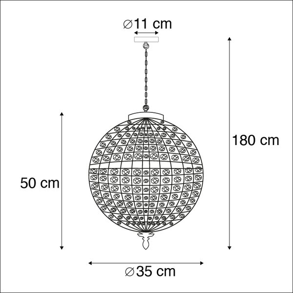 Art Deco viseča svetilka kristal z zlatom 35 cm - Kasbah