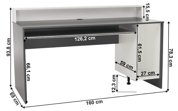 KONDELA Računalniška miza/igralniška miza, grafit/bela, TEZRO NEW