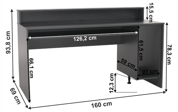 KONDELA Računalniška miza/igralniška miza, grafit, TEZRO NEW