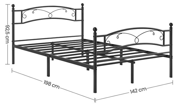 Posteljni okvir, kovinska zakonska postelja, 198 x 92,5 x 142 cm, črna | VASAGLE