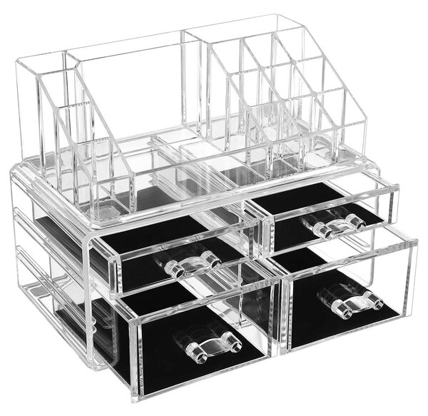 Akrilni organizator ličil za shranjevanje kozmetičnega nakita s 4 prozornimi predali | SONGMICS