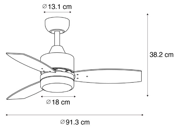 Stropni ventilator bel, vključno z LED lučjo z daljinskim upravljanjem IP44 - Toledo