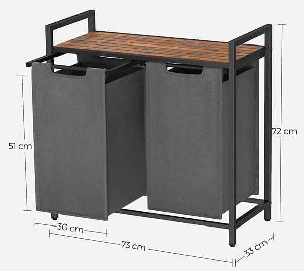 Koš za perilo, 2-prekatni koš za perilo, 2 x 46 litrov, siv | VASAGLE