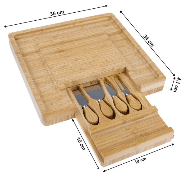 KONDELA Deska za rezanje sira s predalom, bambus, MANDOL