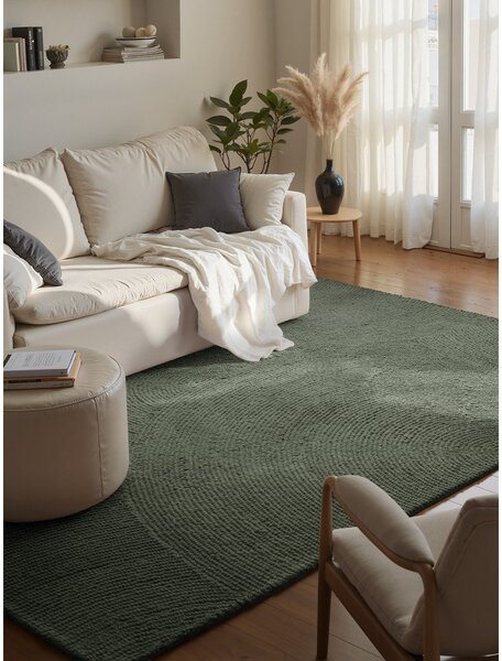 Temno zelena ročno tkana volnena preproga 160x230 cm Calmio – Hanse Home