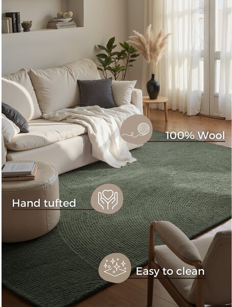 Temno zelena ročno tkana volnena preproga 160x230 cm Calmio – Hanse Home