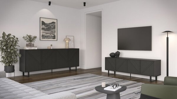 Črna TV omarica 161x55x35 cm Peta – Marckeric