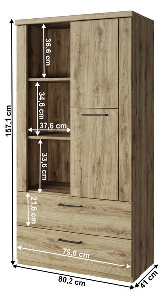 KONDELA Odprti regal 1D2S, hrast navarra, DORSI