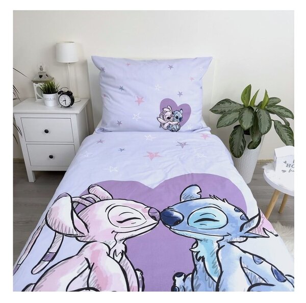 Enojna bombažna otroška posteljnina 140x200 cm Lilo and Stitch "Heart" – Jerry Fabrics
