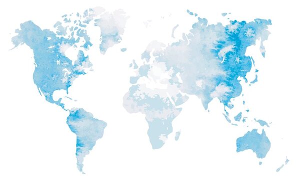 Tapeta akvarelni zemljevid sveta v svetlomodri barvi