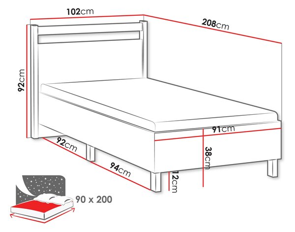 Postelja Parma F108, 90x200, Les, Iverna plošča, Na voljo, 102x208x92cm, Ni na voljo