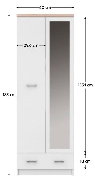 KONDELA Omara z ogledalom 2D1S/60, bela/hrast sonoma, TOPTY TIP 37