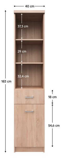 KONDELA Odprt regal 1D1S, hrast sonoma, TOPTY TIP 33