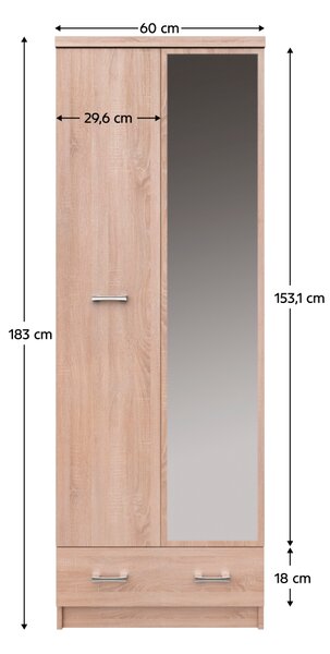 KONDELA Omara z ogledalom 2D1S/60, hrast sonoma, TOPTY TIP 38