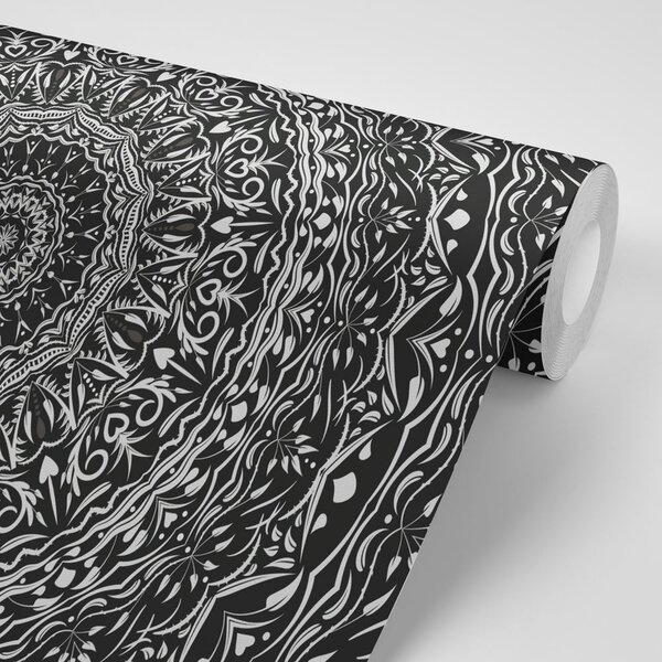 Tapeta Mandala v vintage stilu v črnobeli varianti