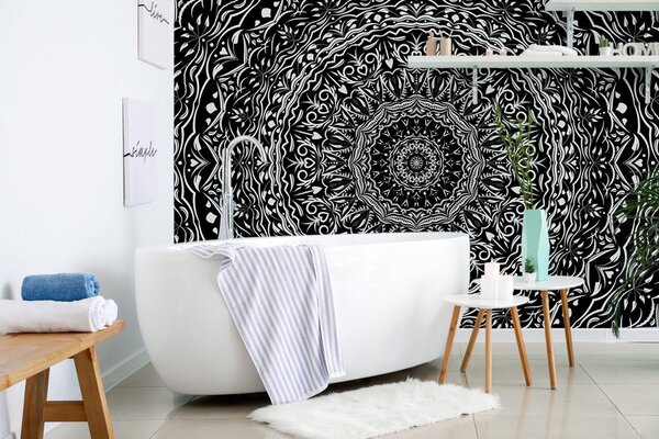 Tapeta Mandala v vintage stilu v črnobeli varianti