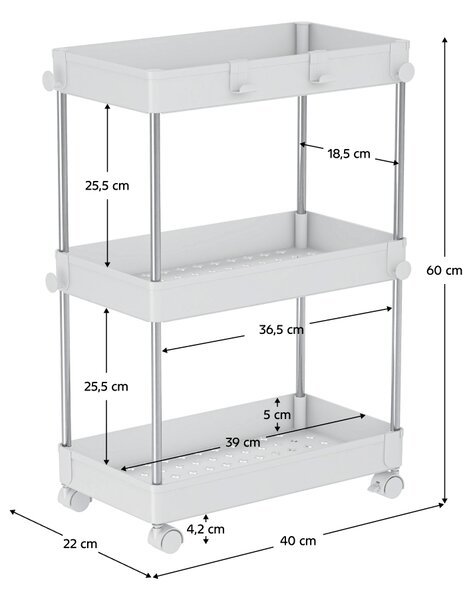 KONDELA Mobilni regal, bela, ALIOL TYPE 1