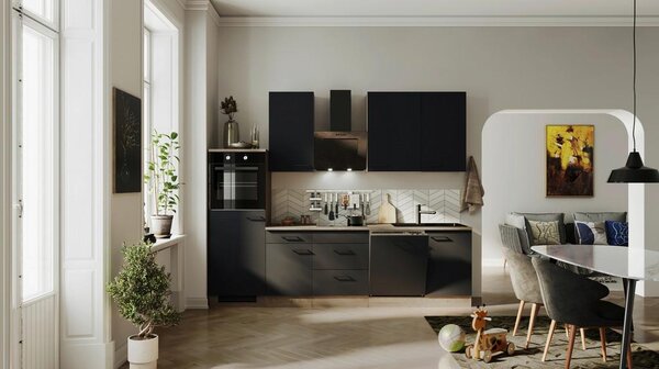 FlexWell Kuhinjski Blok Z Aparati Capri, Črna, Barva Hrasta