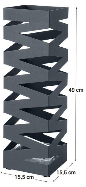 Kovinsko stojalo za dežnike s kavlji in posodo za vodo, temno siva | SONGMICS