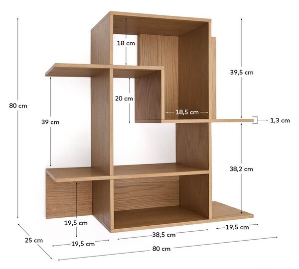 Sistem modularnih polic v hrastovem dekorju v naravni barvi 80x80x25 cm Ina – Kave Home