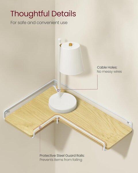 Komplet 2 stenskih, kotnih polic, 28,96 x 39,88 x 1,27 cm, hrast in bela | VASAGLE