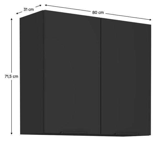KONDELA Zgornja omarica, črna, SIBER 80 G-72 2F