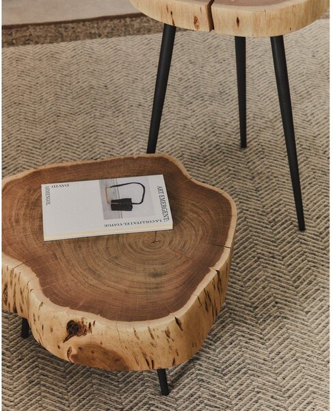 Okrogla klubska mizica z mizno ploščo iz akacije v naravni barvi 49x47 cm Tanive – Kave Home