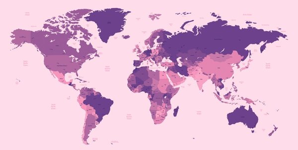 Tapeta podrobni zemljevid sveta v vijolični barvi