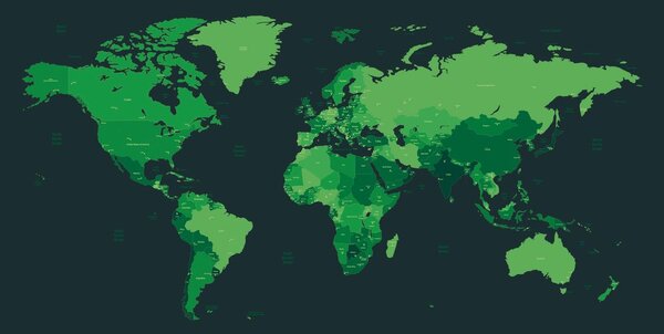 Tapeta podrobni zemljevid sveta v zeleni barvi