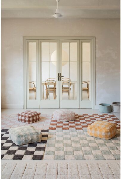 Svetlo modra/kremno bela pralna ročno tkana bombažna preproga 120x160 cm Kitchen Tiles Blue Sage – Lorena Canals