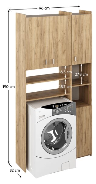 KONDELA Omara za pralni stroj s poličnikom, hrast artisan, MIRALI