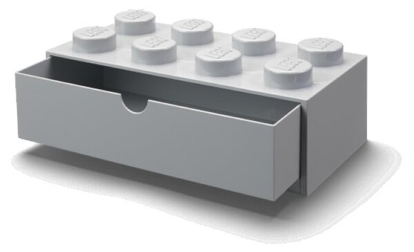 Siva škatla za pisalno mizo s predalom za kocke LEGO®, 31,6 x 11,3 cm
